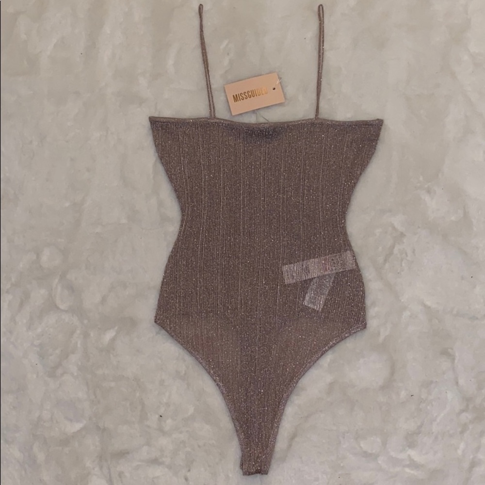 NWT Missguided Pink Metallic Knitted Bodysuit